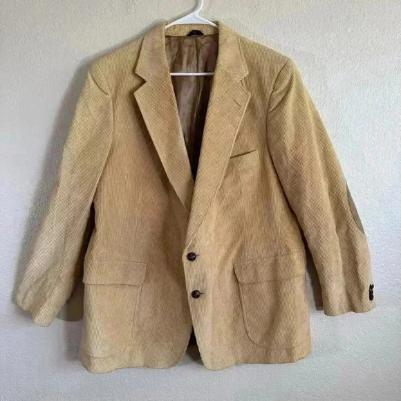 Rogers Men Store Vintage Corduroy Blazer Jacket Beige Men Size 48 - Picture 1 of 7